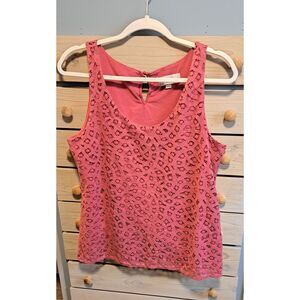 LOFT Lace Overlay Tank – Pink-Medium- feminine, casual, dressy, layered